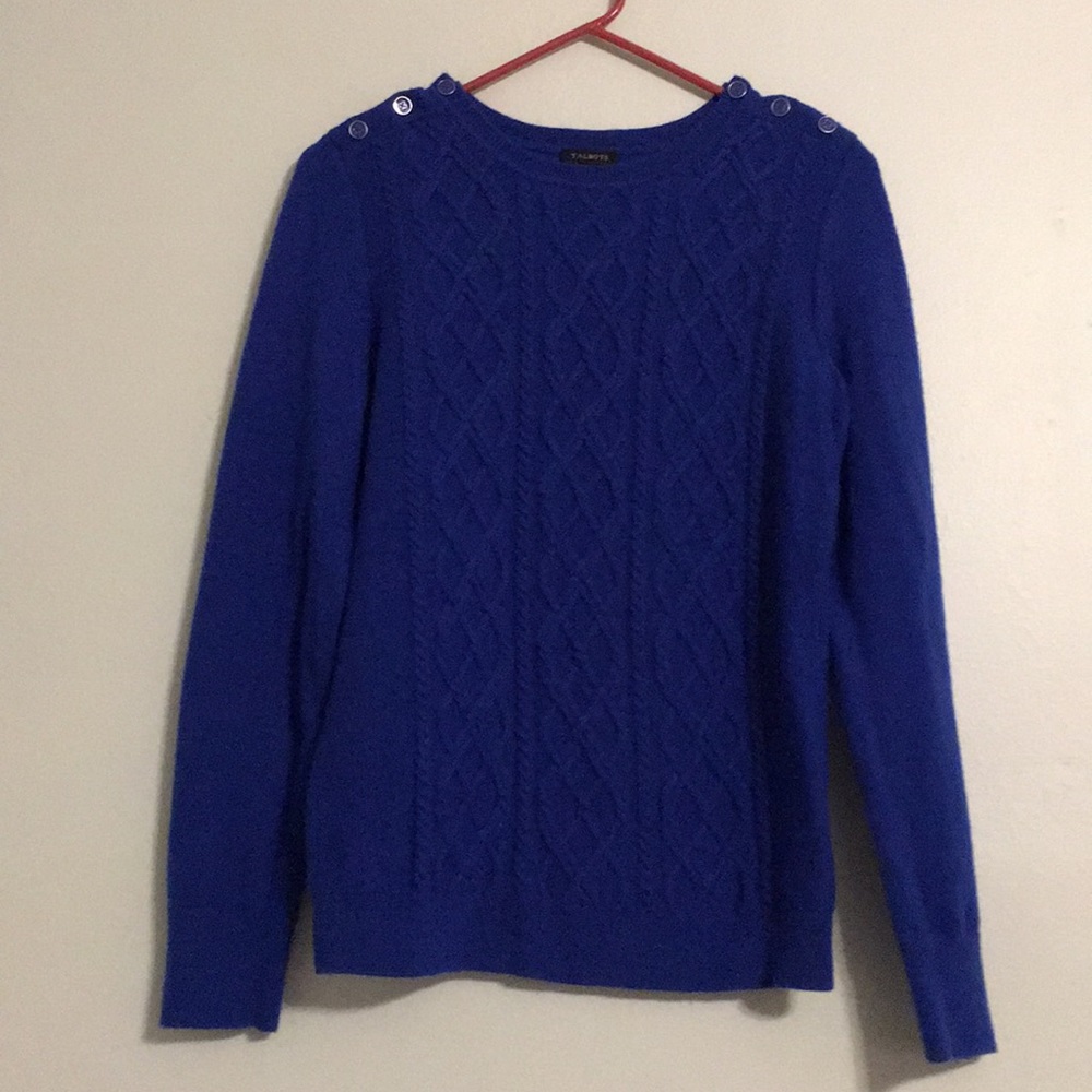 Talbots Blue Cable Knit Lambswool Blend Sweater